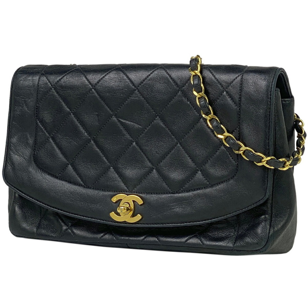 Chanel Diana Matelasse Single Flap Chain Bag Leather Black